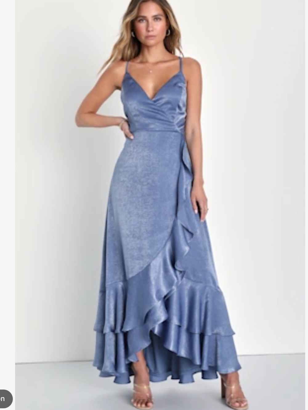 Slate Blue SatinTiered Maxi Dress